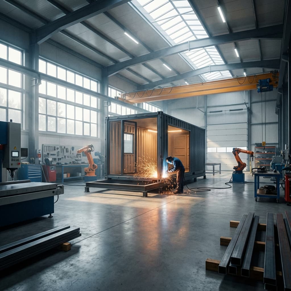 Shop fabrication of container cabin